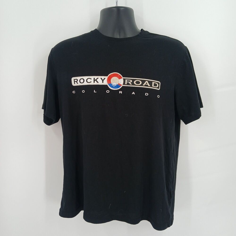 Mens Size Medium Black Colorado Rocky Road Short Sleeve Graphic T-Shirt